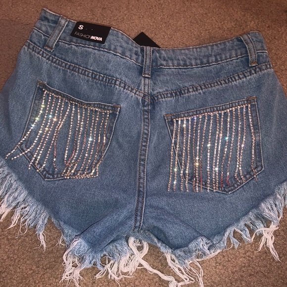 Rhinestone Fringe Denim Shorts 